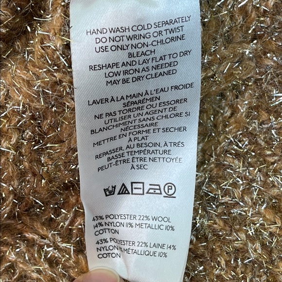 PILCRO Anthropologie Gold Sparkle Turtleneck Cable Knit Crop Sweater Size SM - Picture 9 of 13